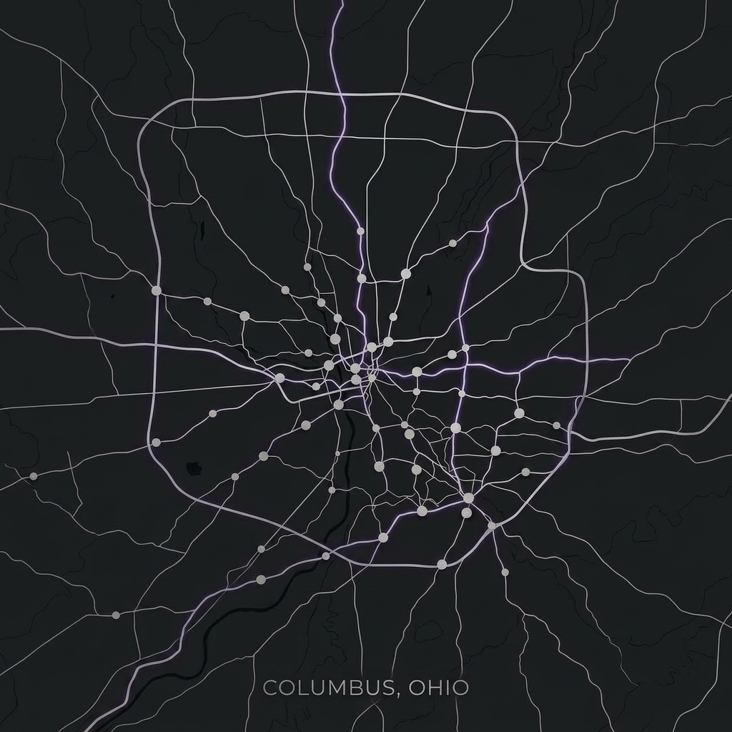 Stylized map of the Greater Columbus service area